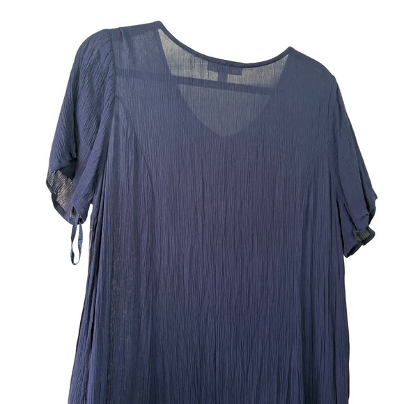 NWT Woman Within Crinkle Cotton Navy Blue Maxi Length Dress Coverup Size 14/16 - Picture 6 of 9